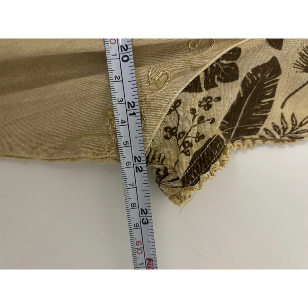 Rays Sun Vintage MIDI Dress Boho Embroidered Hippie Vibes XL Rayon Tan Gold